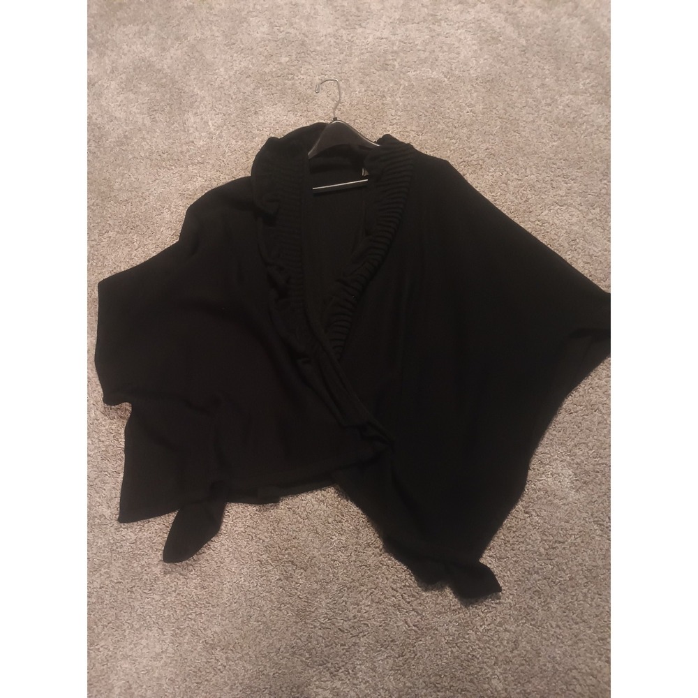 Women's Black Cape Shawl Sweater One Size Fits All One Large Button For Closure,